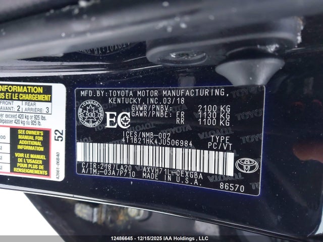 4T1B21HK4JU506984 Toyota Camry Hybrid/le/xle/se