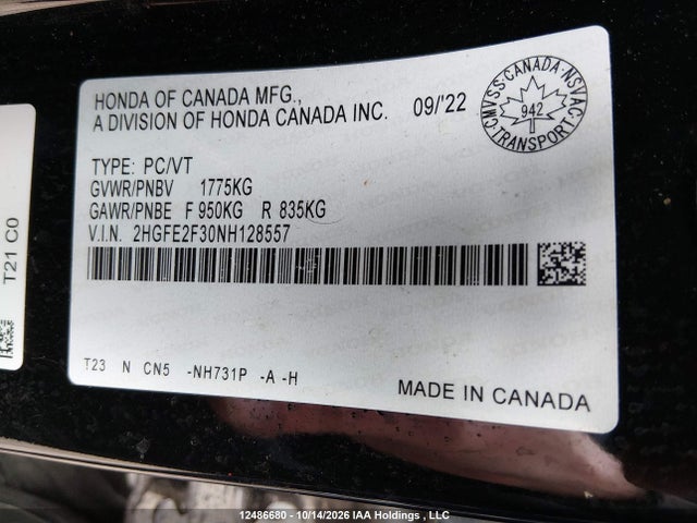 Honda Civic Ex 4dr 2022 2HGFE2F30NH128557 Image 9