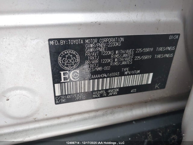 Aukcja sprzedaży 2024 Toyota Venza Le/xle/limited/night Shade, vin: JTEAAAAH0RJ165593, numer aukcji: 12486714