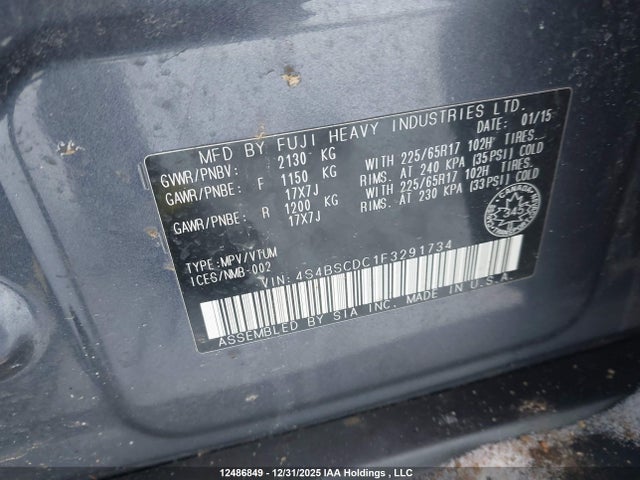 Продаж на аукціоні авто 2015 Subaru Outback 2.5i Touring Package, vin: 4S4BSCDC1F3291734, номер лоту: 12486849
