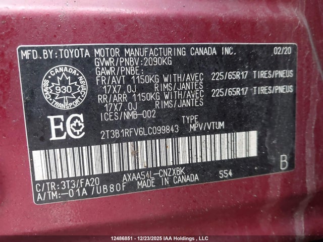 2T3B1RFV6LC099843 Toyota RAV4 LE