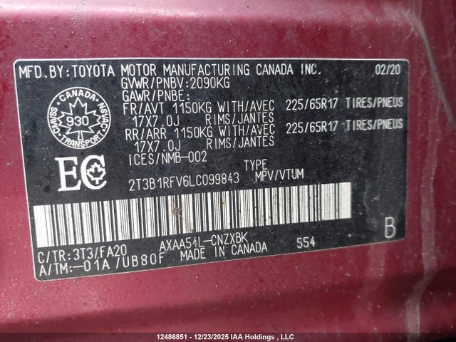 2T3B1RFV6LC099843 Toyota RAV4 LE
