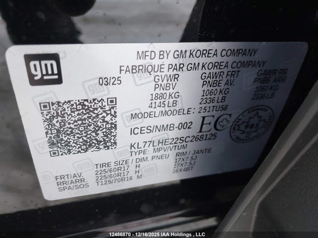KL77LHE22SC268125 Chevrolet TRAX 1LT