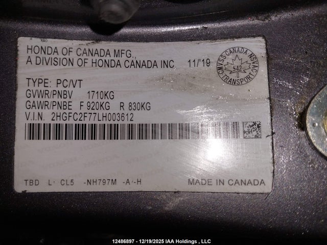 Honda Civic 2020 2HGFC2F77LH003612 Image 18