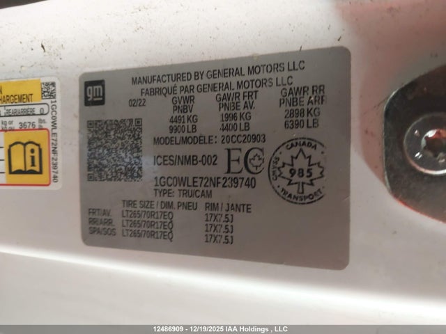 Chevrolet SILVERADO 2500HD 2022 1GC0WLE72NF239740 Image 18