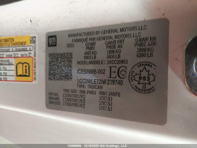 Chevrolet SILVERADO 2500HD 2022 1GC0WLE72NF239740 Image 9