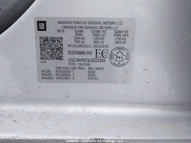 1GCVKPEC6JZ372208 Chevrolet Silverado 1500 Custom