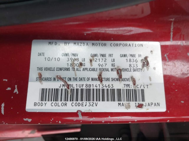 Aukcja sprzedaży 2011 Mazda Mazda3 Gx, vin: JM1BL1UF8B1413463, numer aukcji: 12486970