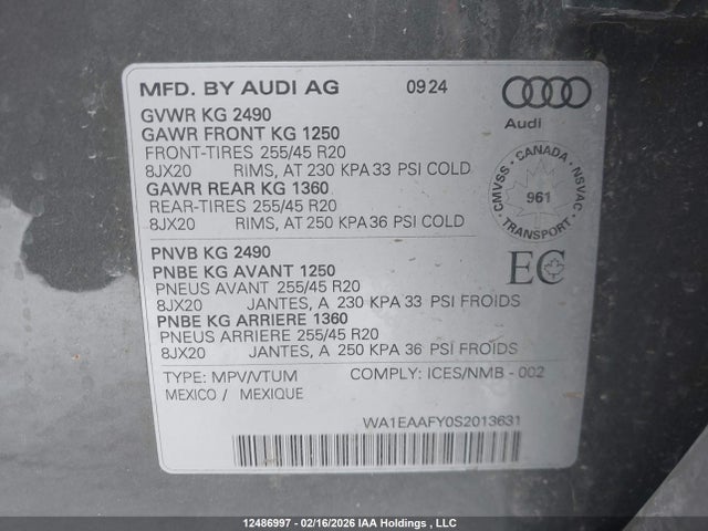 Aukcja sprzedaży 2025 Audi Q5 Premium Plus 45, vin: WA1EAAFY0S2013631, numer aukcji: 12486997