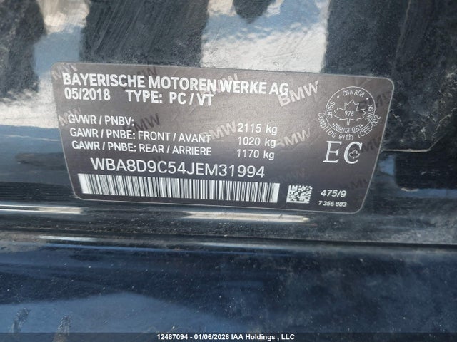 WBA8D9C54JEM31994 BMW 330 XI