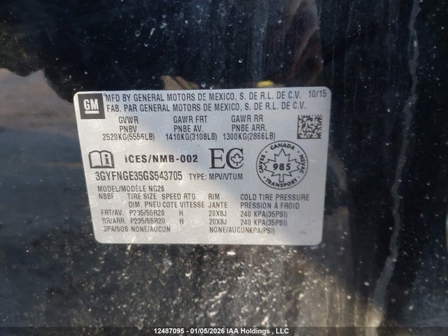 3GYFNGE35GS543705 Cadillac Srx Premium Collection