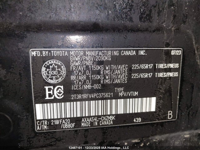 2023 Toyota Rav4 მანქანა იყიდება აუქციონზე, vin: 2T3R1RFV4PC375621, აუქციონის ნომერი: 12487101