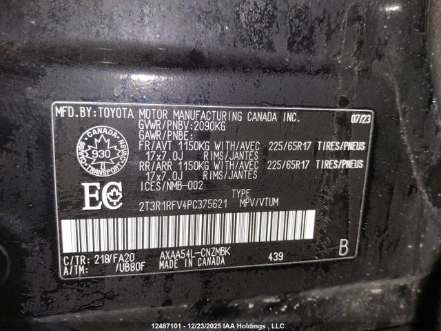 2023 Toyota Rav4 მანქანა იყიდება აუქციონზე, vin: 2T3R1RFV4PC375621, აუქციონის ნომერი: 12487101