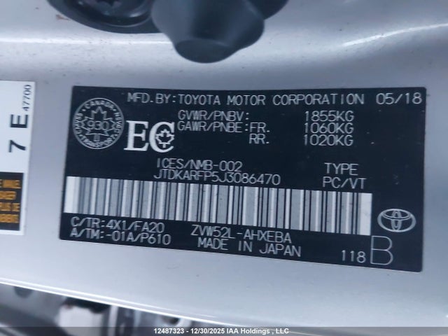 Продаж на аукціоні авто 2018 Toyota Prius Prime Upgrade, vin: JTDKARFP5J3086470, номер лоту: 12487323