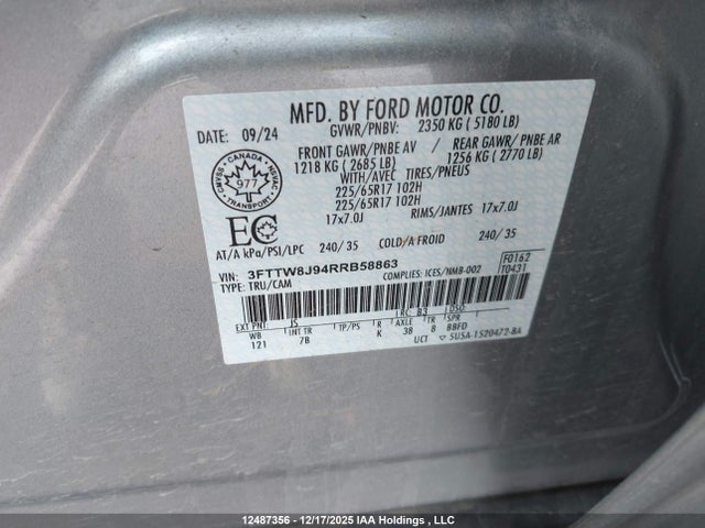 Aukcja sprzedaży 2024 Ford Maverick Xlt, vin: 3FTTW8J94RRB58863, numer aukcji: 12487356