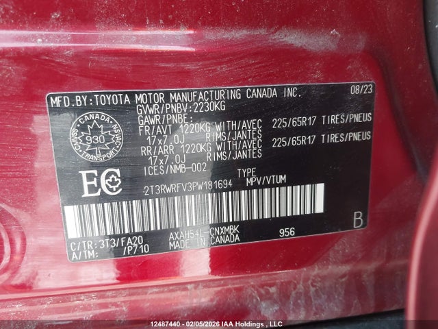 2T3RWRFV3PW181694 Toyota Rav4 Hybrid Xle