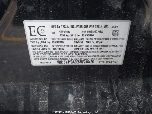 5YJYGAEE5MF245425 Tesla Model Y Long Range