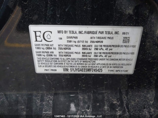 5YJYGAEE5MF245425 Tesla Model Y Long Range