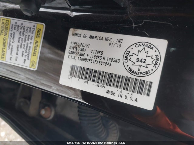 Aukcja sprzedaży 2015 Acura Tlx Tech, vin: 19UUB3F54FA803043, numer aukcji: 12487465