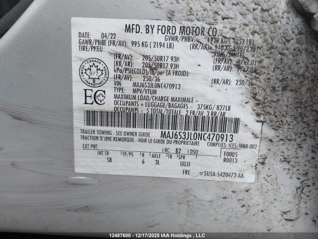 MAJ6S3JL0NC470913 Ford Ecosport Ses
