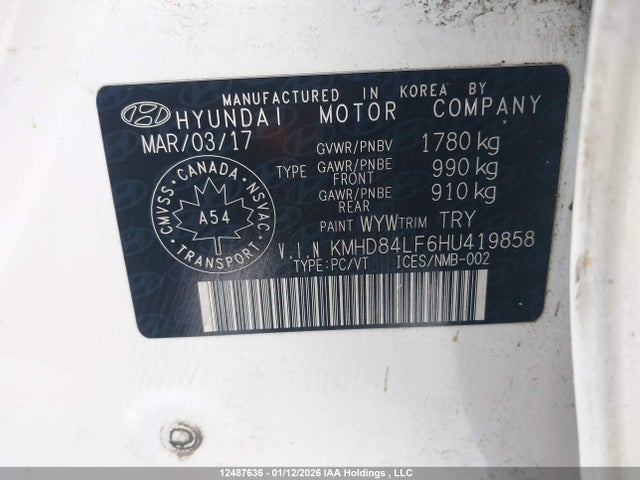 KMHD84LF6HU419858 Hyundai Elantra Se/value/limited