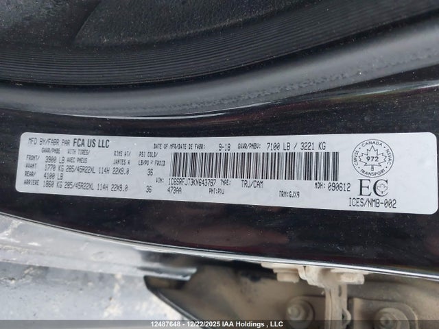 RAM 1500 Laramie 2019 1C6SRFJT3KN643787 Image 9