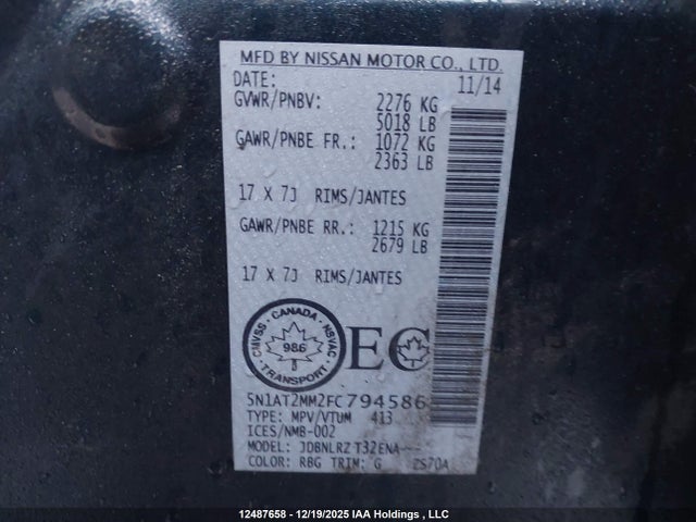 Aukcja sprzedaży 2015 Nissan Rogue, vin: 5N1AT2MM2FC794586, numer aukcji: 12487658