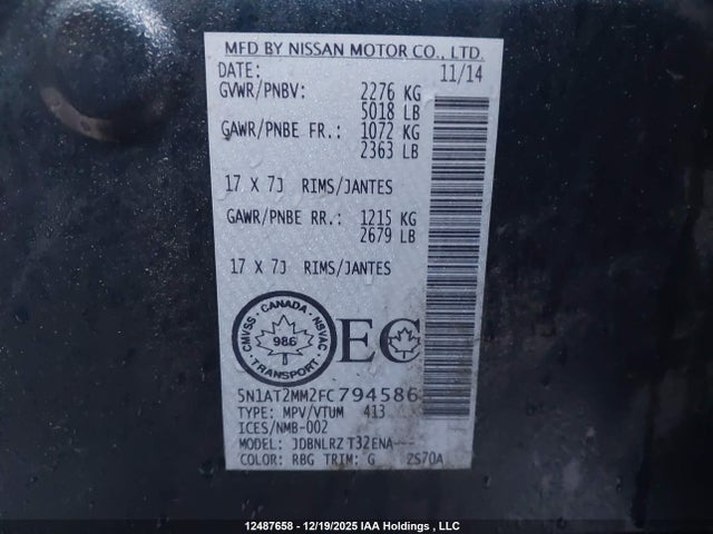 Aukcja sprzedaży 2015 Nissan Rogue, vin: 5N1AT2MM2FC794586, numer aukcji: 12487658