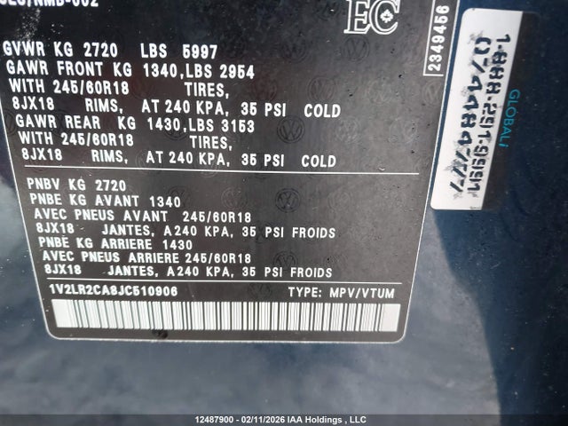 Volkswagen ATLAS SE 2018 1V2LR2CA8JC510906 Image 9