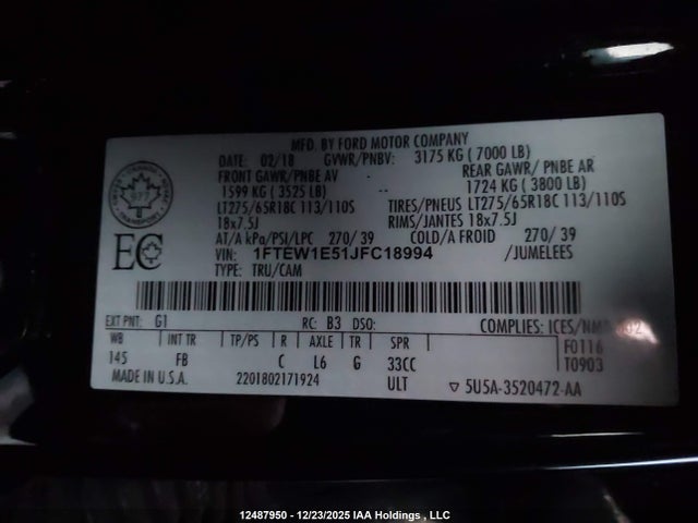 1FTEW1E51JFC18994 Ford F-150 Xlt