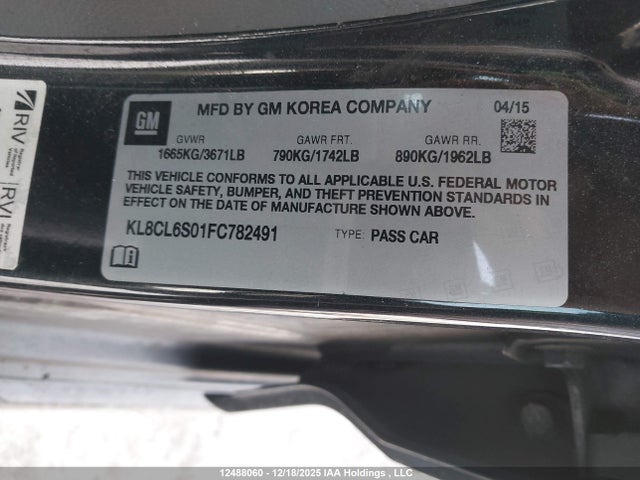 Aukcja sprzedaży 2015 Chevrolet Spark Ev 2lt, vin: KL8CL6S01FC782491, numer aukcji: 12488060
