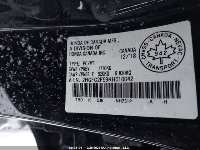 Honda Civic 2019 2HGFC2F59KH010042 Image 9