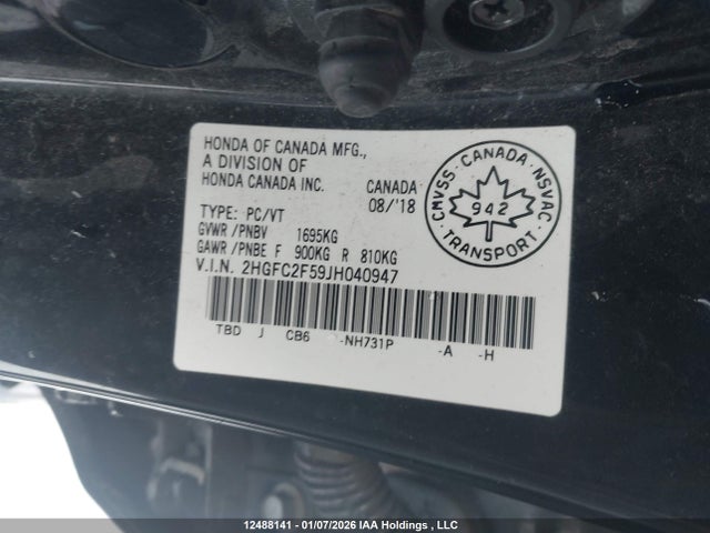 12488141 :رقم المزاد ، 2HGFC2F59JH040947 vin ، 2018 Honda Civic Lx مزاد بيع