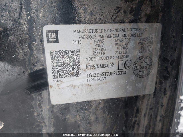 Продаж на аукціоні авто 2018 Chevrolet Malibu Lt, vin: 1G1ZD5ST7JF215334, номер лоту: 12488162