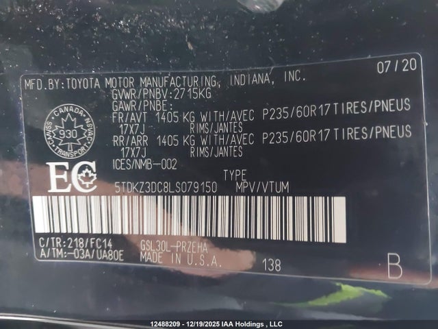 5TDKZ3DC8LS079150 Toyota Sienna