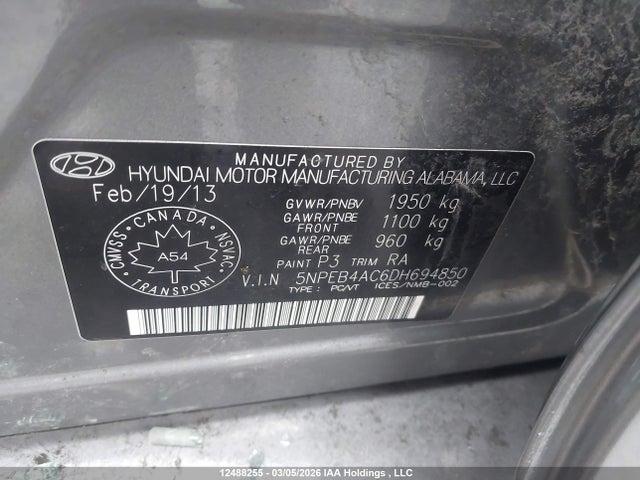 Aukcja sprzedaży 2013 Hyundai Sonata Gl, vin: 5NPEB4AC6DH694850, numer aukcji: 12488255