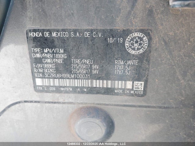 3CZRU6H99LM100031 Honda Hr-v Touring