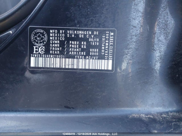 3VWE57BU4KM218651 Volkswagen Jetta 1.4 Tsi Highline