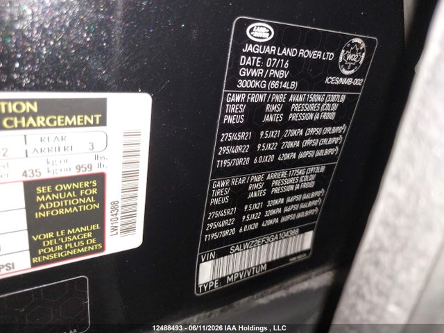 SALWZ2EF3GA104388 Land Rover Range Rover Sport Svr
