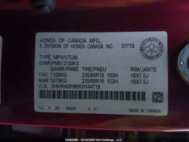 Honda l15be 2019 2HKRW2H86KH144718 Image 9