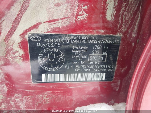 5NPDH4AE1GH693704 Hyundai ELANTRA GL