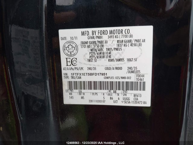 Продаж на аукціоні авто 2011 Ford F-150, vin: 1FTFX1ET5BFD17951, номер лоту: 12488563