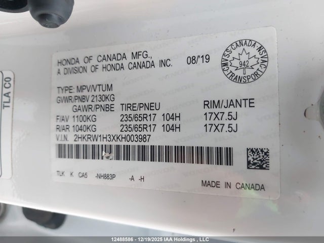 2HKRW1H3XKH003987 Honda CR-V LX