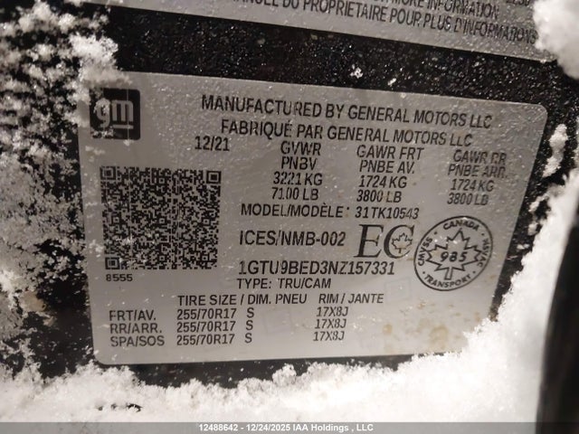 1GTU9BED3NZ157331 GMC Sierra Limited K1500 Sle