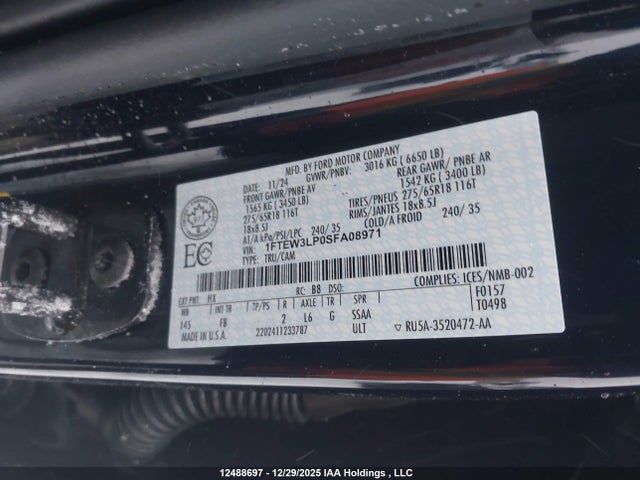 Aukcja sprzedaży 2025 Ford F-150, vin: 1FTEW3LP0SFA08971, numer aukcji: 12488697