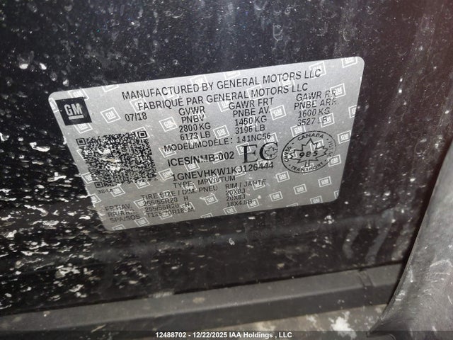 Chevrolet Traverse 3lt 2019 1GNEVHKW1KJ126444 Image 18
