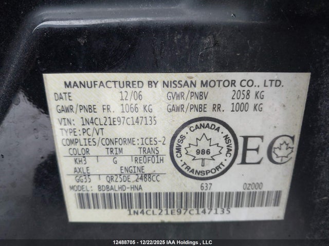 Продажа на аукционе авто 2007 Nissan Altima Hybrid, vin: 1N4CL21E97C147135, номер лота: 12488705