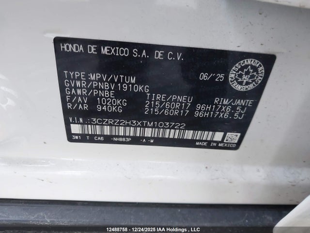 3CZRZ2H3XTM103722 Honda HR-V