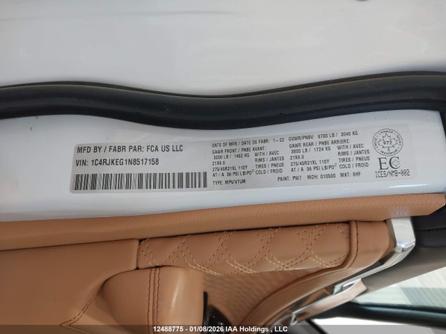 1C4RJKEG1N8517158 Jeep Grand Cherokee L Summit Reserve