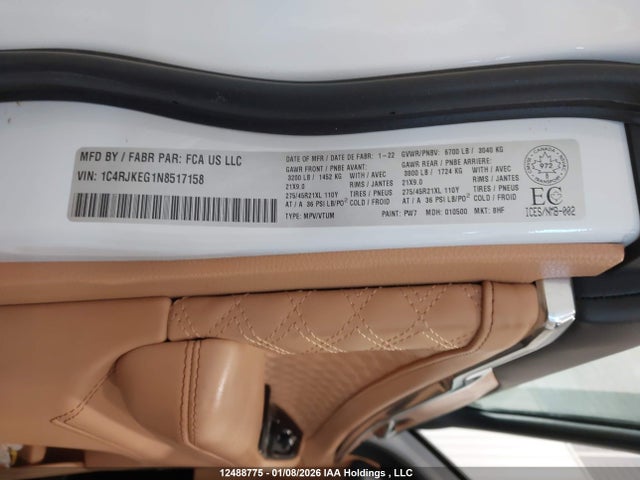 1C4RJKEG1N8517158 Jeep Grand Cherokee L Summit Reserve